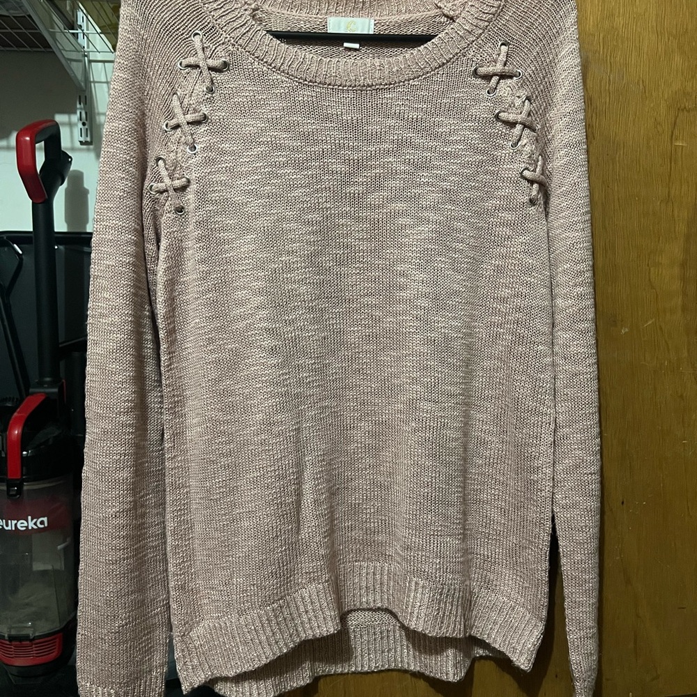 Women's Pink Sweater with Lace-Up Detail